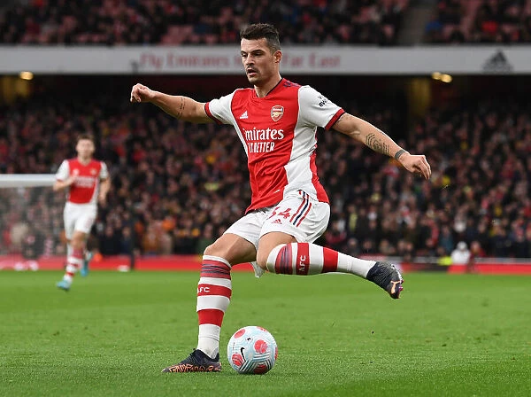 Granit Xhaka: Arsenal Midfielder in Action against Leicester City, Premier League 2021-22