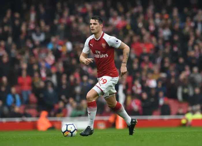 Framed Print : Granit Xhaka: Arsenal Midfielder in Action against Southampton, Premier League 2017-18