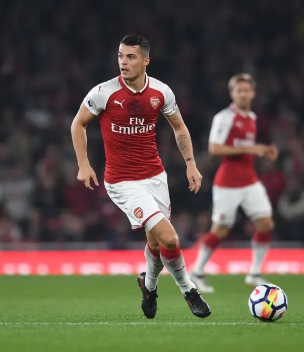 Framed Print : Granit Xhaka: Arsenal Midfielder in Action against West Bromwich Albion, Premier League 2017-18