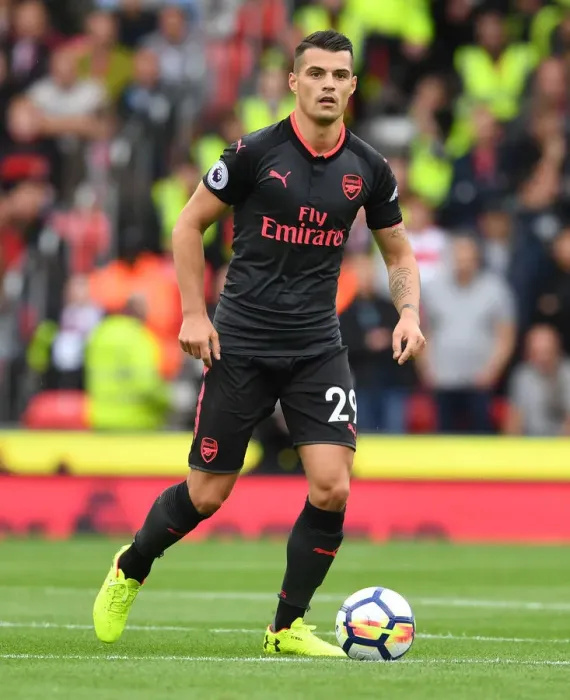 Framed Print : Granit Xhaka: Arsenal Star in Action Against Stoke City, Premier League 2017-18