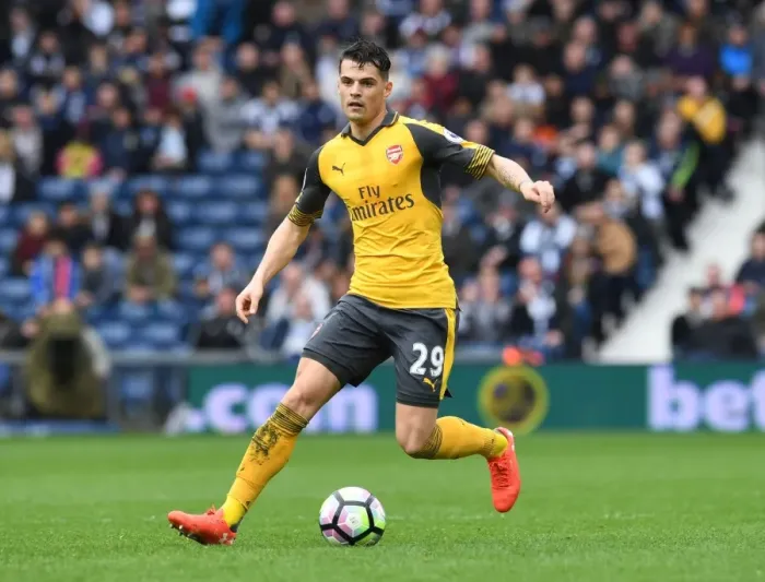 Framed Print : Granit Xhaka: Arsenal Star in Action Against West Bromwich Albion, Premier League 2016-17