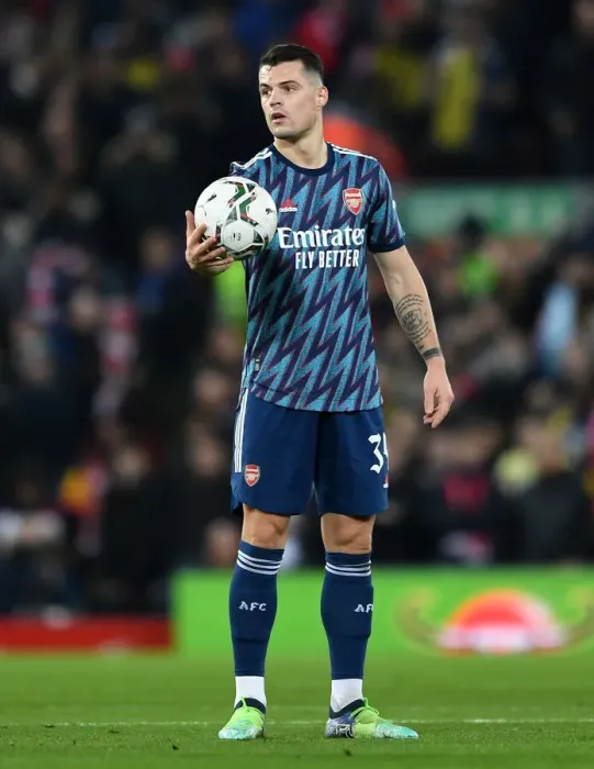 Framed Print : Granit Xhaka: Arsenal Star in Carabao Cup Semi-Final Clash against Liverpool