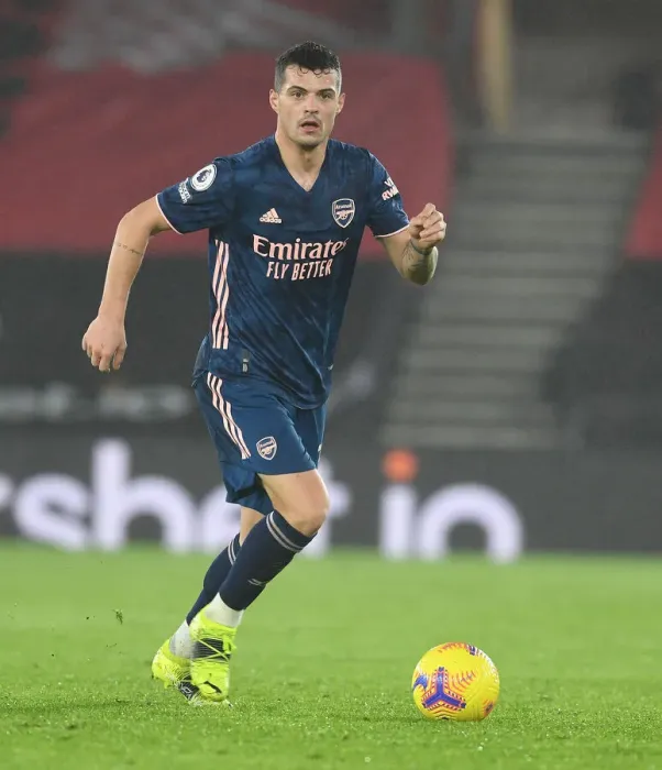 Framed Print : Granit Xhaka: Arsenal Star at Empty Southampton Stadium - Premier League 2020-21