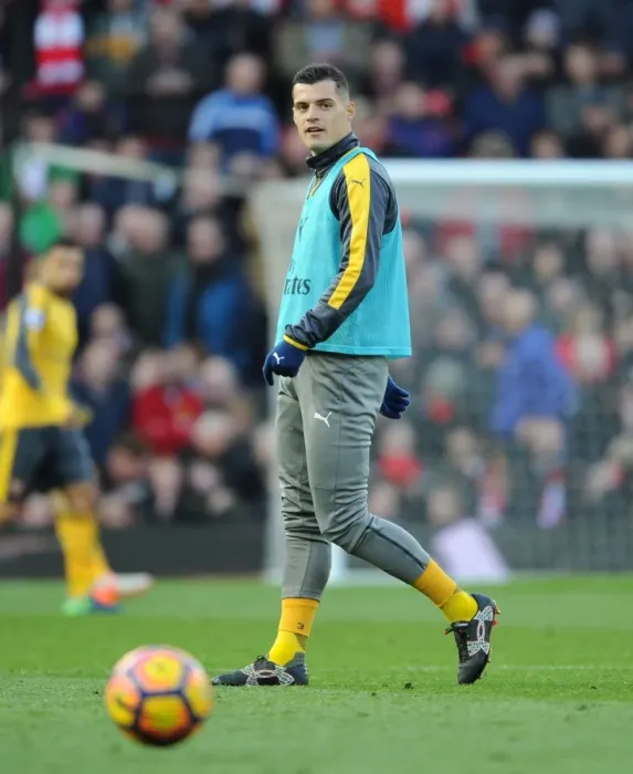 Framed Print : Granit Xhaka: Arsenal Star's Pre-Match Focus at Old Trafford (Manchester United vs Arsenal, 2016-17)