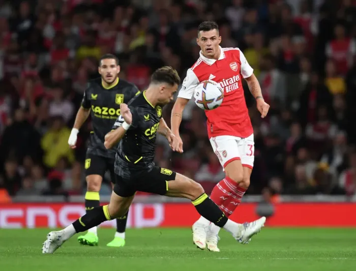 Framed Print : Granit Xhaka: Arsenal vs. Aston Villa, Premier League 2022-23 - In Action