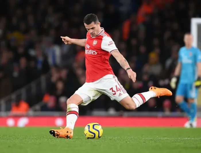 Framed Print : Granit Xhaka: Arsenal vs Brighton & Hove Albion, Premier League 2019-20