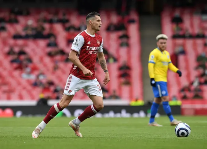 Framed Print : Granit Xhaka: Arsenal vs Brighton & Hove Albion, Premier League 2020-21