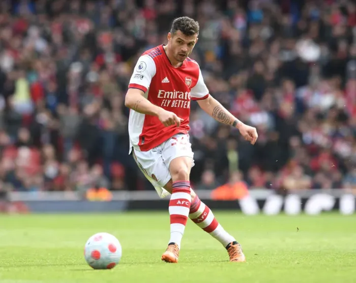 Framed Print : Granit Xhaka: Arsenal vs Brighton & Hove Albion, Premier League 2021-22