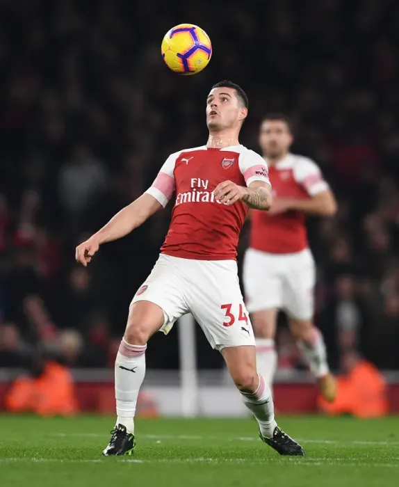Framed Print : Granit Xhaka: Arsenal vs. Chelsea, Premier League 2018-19 - In Action