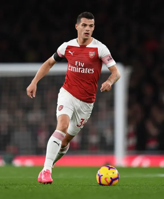 Framed Print : Granit Xhaka: Arsenal vs. Liverpool, Premier League 2018-19