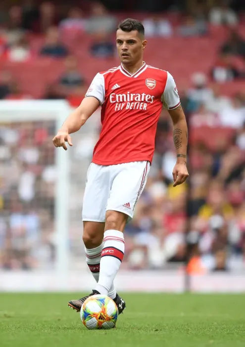 Framed Print : Granit Xhaka: Arsenal vs. Olympique Lyonnais, Emirates Cup 2019