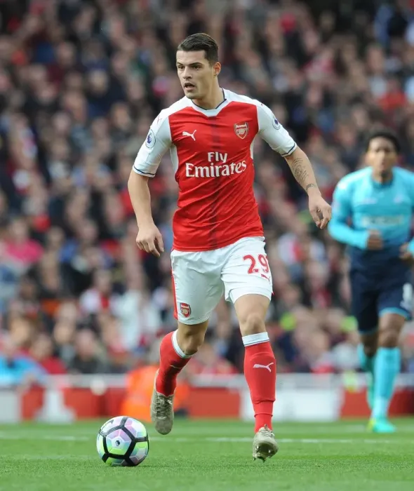 Framed Print : Granit Xhaka: Arsenal vs Swansea City, Premier League 2016-17 - In Action Framed Print : Granit Xhaka: Arsenal vs Swansea City, Premier League 2016-17 - In Action