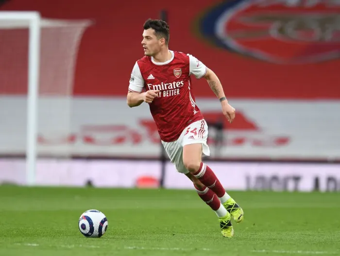 Framed Print : Granit Xhaka: Arsenal vs. Tottenham Showdown in London's Premier League Clash, 2021