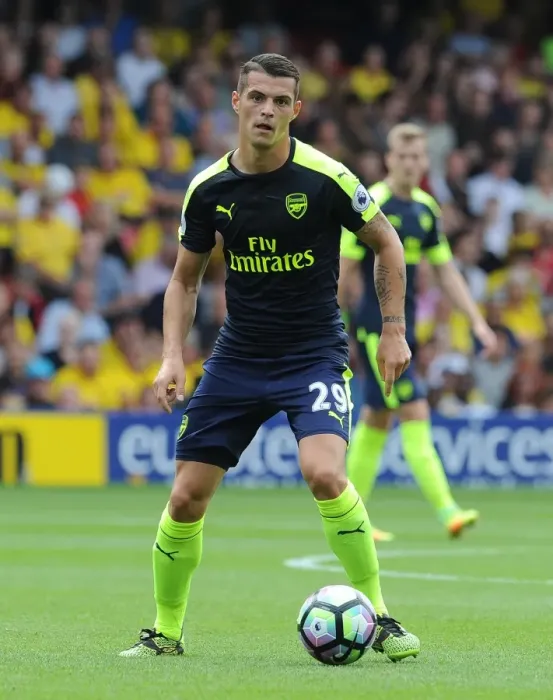 Framed Print : Granit Xhaka (Arsenal). Watford 1: 3 Arsenal. Premier League. Vicarage Road, Watford Framed Print : Granit Xhaka (Arsenal). Watford 1: 3 Arsenal. Premier League. Vicarage Road, Watford