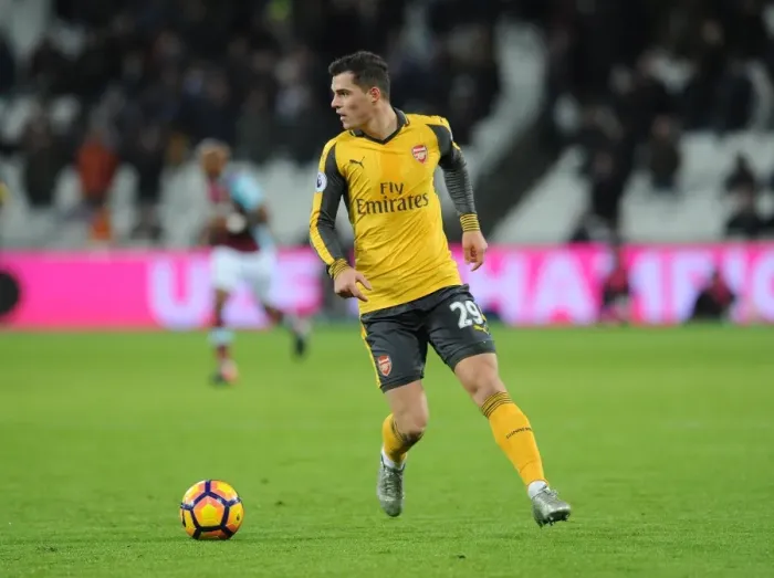 Framed Print : Granit Xhaka (Arsenal). West Ham United 1: 5 Arsenal. Premier League. London Stadium Framed Print : Granit Xhaka (Arsenal). West Ham United 1: 5 Arsenal. Premier League. London Stadium