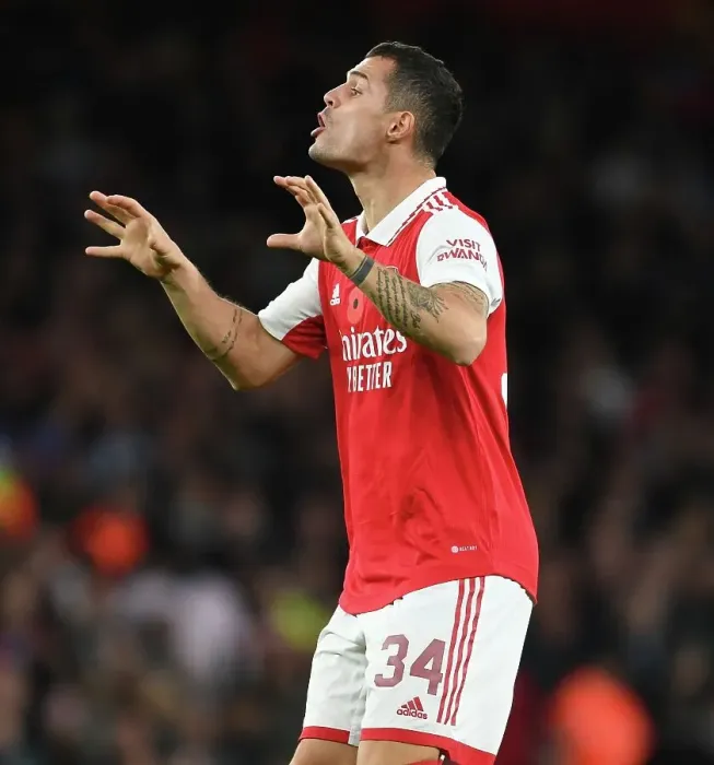 Framed Print : Granit Xhaka: Arsenal's Brilliant Midfield Performance Against Brighton in Carabao Cup