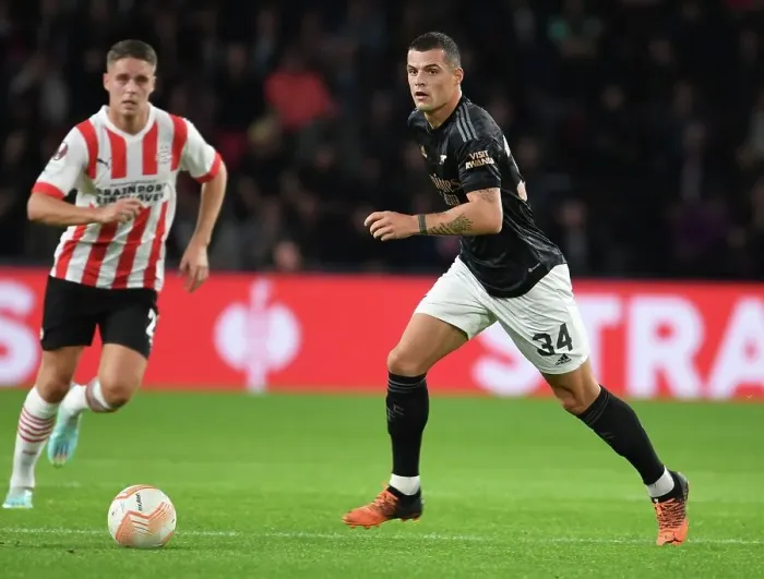 Framed Print : Granit Xhaka: Arsenal's Brilliant Midfield Performance against PSV Eindhoven in Europa League