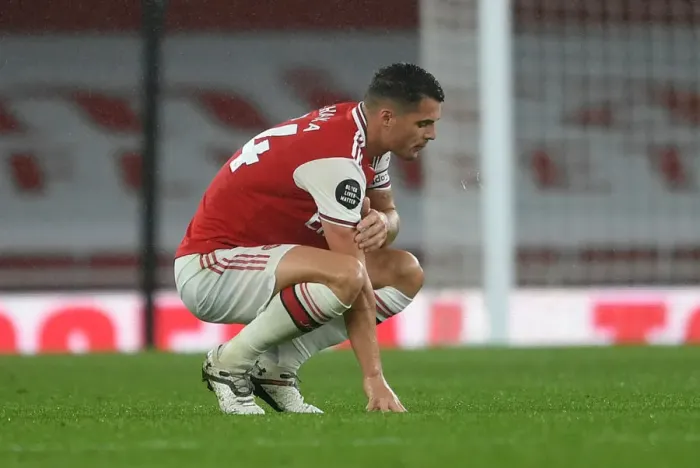 Framed Print : Granit Xhaka: Arsenal's Determined Midfielder Amid Arsenal FC vs Leicester City Premier League Clash (2019-20) Framed Print : Granit Xhaka: Arsenal's Determined Midfielder Amid Arsenal FC vs Leicester City Premier League Clash (2019-20)
