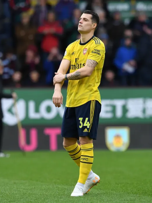 Framed Print : Granit Xhaka: Arsenal's Focus Ahead of Burnley Clash - Premier League, 2020