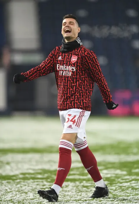 Framed Print : Granit Xhaka: Arsenal's Focus Ahead of West Bromwich Albion Clash (Premier League, 2020-21)