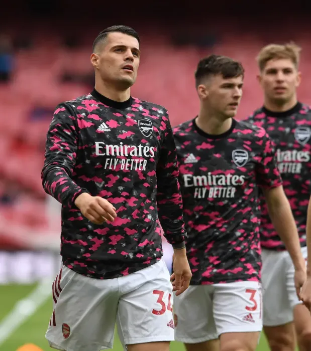 Framed Print : Granit Xhaka: Arsenal's Focus Before Clash Against Brighton & Hove Albion (Premier League 2020-21)