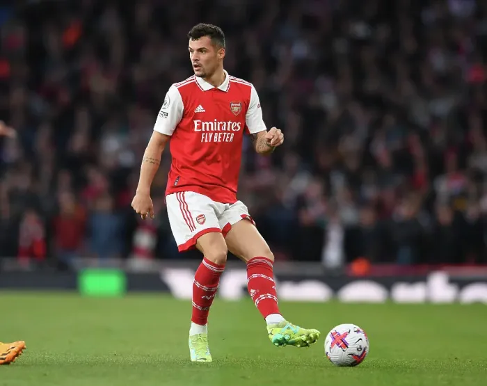 Framed Print : Granit Xhaka: Arsenal's Midfield Maestro in Action Against Chelsea, Premier League 2022-23