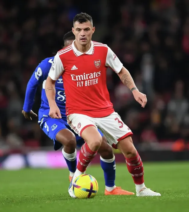 Framed Print : Granit Xhaka: Arsenal's Midfield Maestro in Action Against Everton, Premier League 2022-23 Framed Print : Granit Xhaka: Arsenal's Midfield Maestro in Action Against Everton, Premier League 2022-23