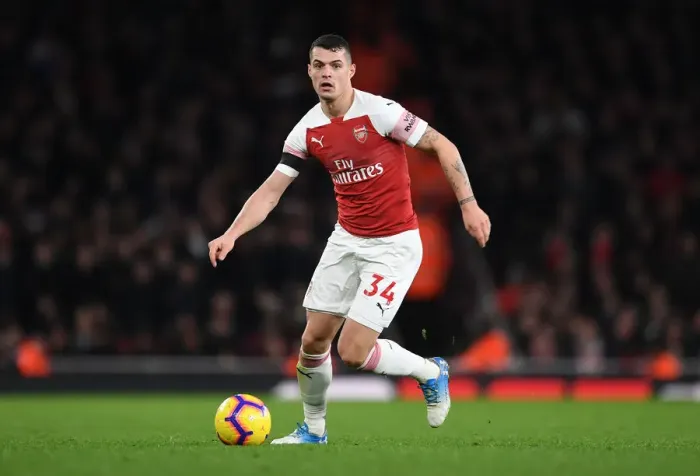 Framed Print : Granit Xhaka: Arsenal's Midfield Maestro in Action Against Fulham, Premier League 2018-19