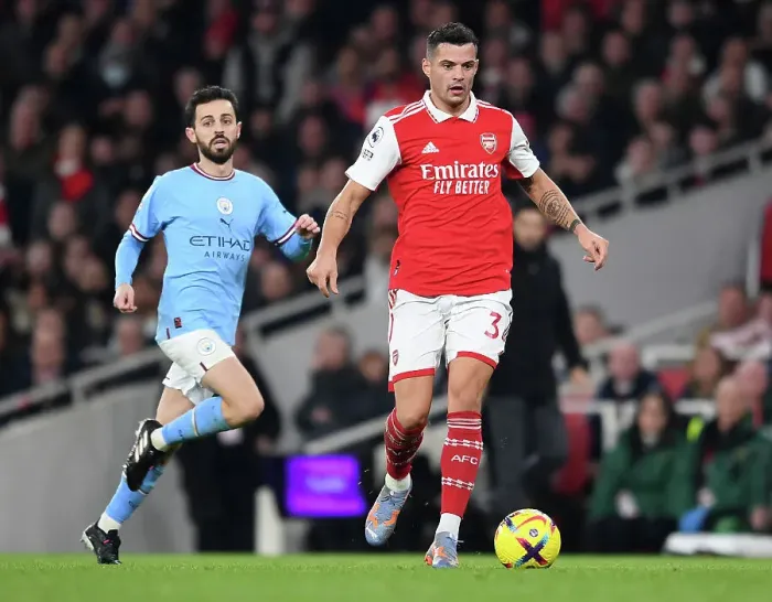 Framed Print : Granit Xhaka: Arsenal's Midfield Maestro in Action Against Manchester City, Premier League 2022-23 Framed Print : Granit Xhaka: Arsenal's Midfield Maestro in Action Against Manchester City, Premier League 2022-23