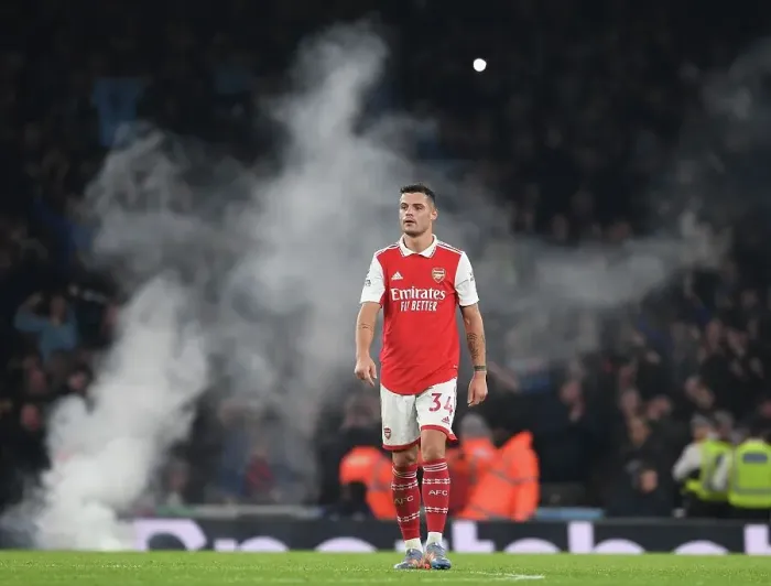 Framed Print : Granit Xhaka: Arsenal's Midfield Maestro in Action Against Manchester City, Premier League 2022-23 Framed Print : Granit Xhaka: Arsenal's Midfield Maestro in Action Against Manchester City, Premier League 2022-23