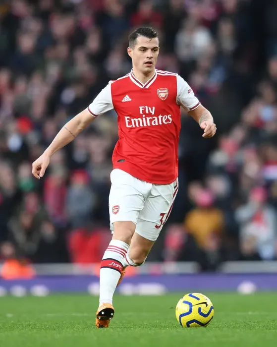 Framed Print : Granit Xhaka: Arsenal's Midfield Maestro in Action Against Sheffield United, Premier League 2019-20