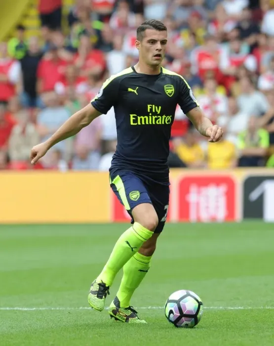 Framed Print : Granit Xhaka: Arsenal's Midfield Maestro in Action vs. Watford, Premier League 2016-17