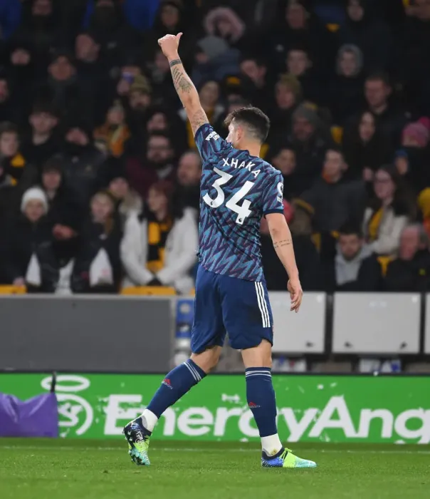 Framed Print : Granit Xhaka: Arsenal's Midfield Maestro in Action vs. Wolverhampton Wanderers, Premier League 2021-22 Framed Print : Granit Xhaka: Arsenal's Midfield Maestro in Action vs. Wolverhampton Wanderers, Premier League 2021-22