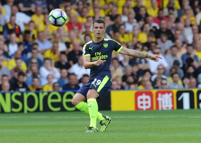 Framed Print : Granit Xhaka: Arsenal's Midfield Maestro in Action Against Watford, Premier League 2016-17 Framed Print : Granit Xhaka: Arsenal's Midfield Maestro in Action Against Watford, Premier League 2016-17