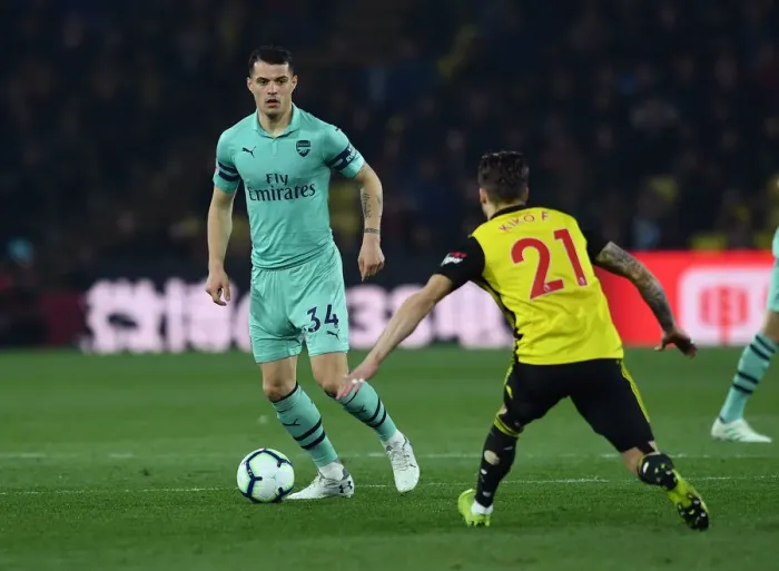 Framed Print : Granit Xhaka: Arsenal's Midfield Maestro in Action against Watford, Premier League 2018-19