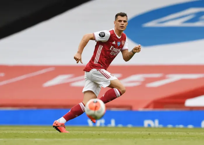 Framed Print : Granit Xhaka: Arsenal's Midfield Maestro in Action against Watford, Premier League 2019-2020