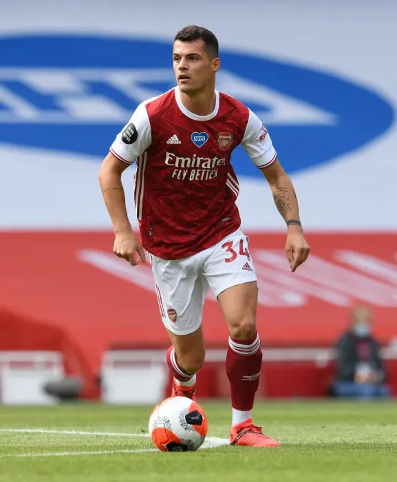 Framed Print : Granit Xhaka: Arsenal's Midfield Maestro in Action Against Watford, Premier League 2019-2020