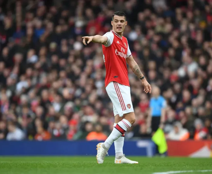 Framed Print : Granit Xhaka: Arsenal's Midfield Maestro in Action Against West Ham United, Premier League 2019-2020