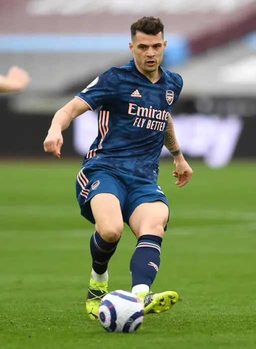 Framed Print : Granit Xhaka: Arsenal's Midfield Maestro in Action against West Ham United, Premier League 2020-21 Framed Print : Granit Xhaka: Arsenal's Midfield Maestro in Action against West Ham United, Premier League 2020-21