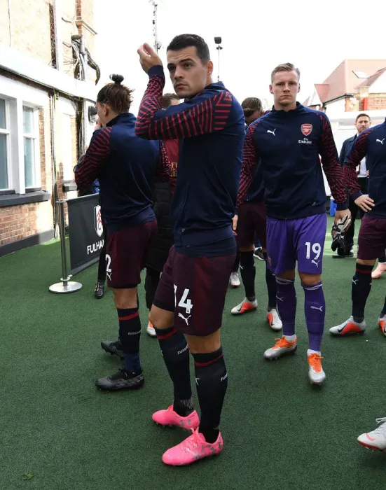 Framed Print : Granit Xhaka: Arsenal's Midfield Maestro at Craven Cottage (Fulham v Arsenal 2018-19) Framed Print : Granit Xhaka: Arsenal's Midfield Maestro at Craven Cottage (Fulham v Arsenal 2018-19)