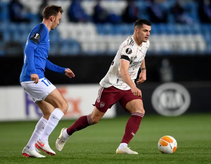 Framed Print : Granit Xhaka: Arsenal's Midfield Maestro Dazzles in Europa League Showdown against Molde FK