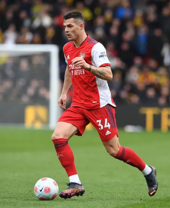 Framed Print : Granit Xhaka: Arsenal's Midfield Maestro Dominates Premier League Clash vs. Watford, 2021-22