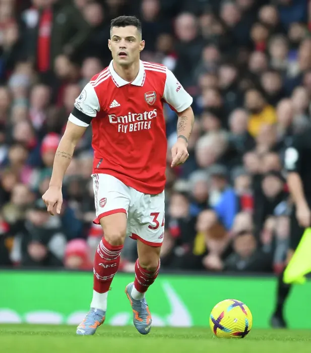 Framed Print : Granit Xhaka: Arsenal's Midfield Maestro at Emirates Stadium - Arsenal vs. Brentford, 2023