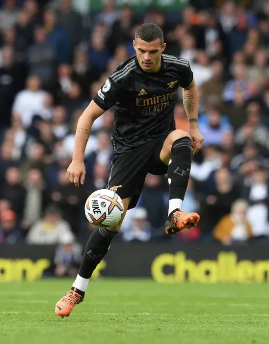 Framed Print : Granit Xhaka: Arsenal's Midfield Maestro Shines in Premier League Clash Against Leeds United