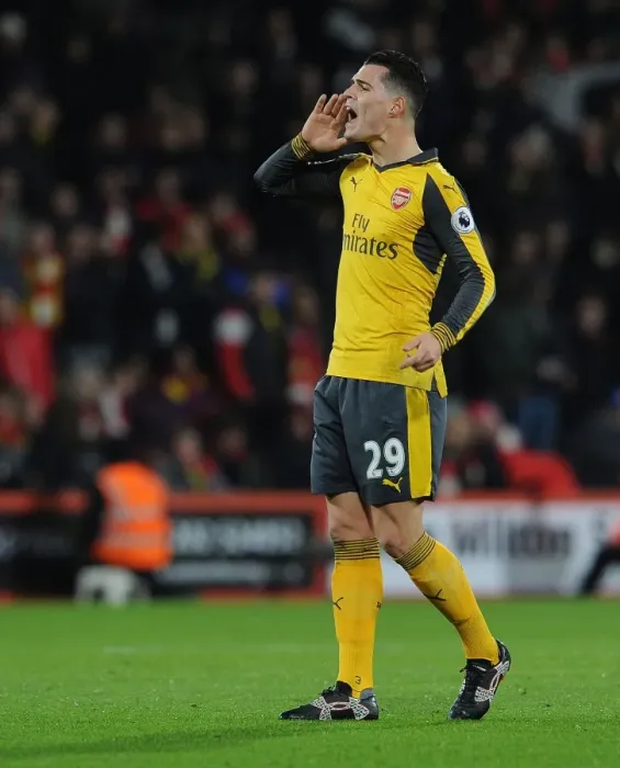 Framed Print : Granit Xhaka: Arsenal's Midfield Maestro Shines in Premier League Clash vs. AFC Bournemouth (2016-17)