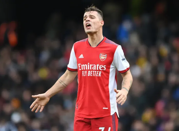 Framed Print : Granit Xhaka: Arsenal's Midfield Maestro Shines in Premier League Clash Against Watford