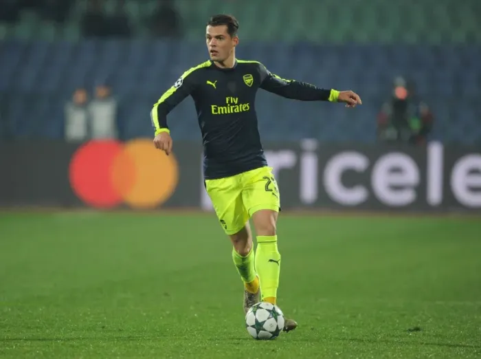 Framed Print : Granit Xhaka: Arsenal's Midfield Maestro Shines in UEFA Champions League Clash Against Ludogorets Framed Print : Granit Xhaka: Arsenal's Midfield Maestro Shines in UEFA Champions League Clash Against Ludogorets