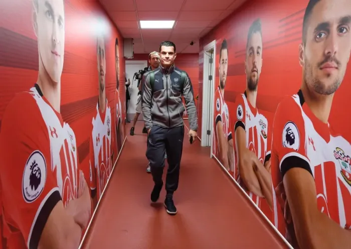 Framed Print : Granit Xhaka: Arsenal's Midfield Maestro at Southampton's St Marys Stadium (2016-17) Framed Print : Granit Xhaka: Arsenal's Midfield Maestro at Southampton's St Marys Stadium (2016-17)