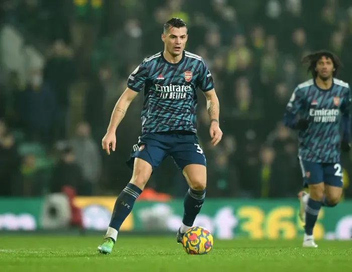 Framed Print : Granit Xhaka: Arsenal's Midfield Maestro Sparks Victory over Norwich City, Premier League 2021-22