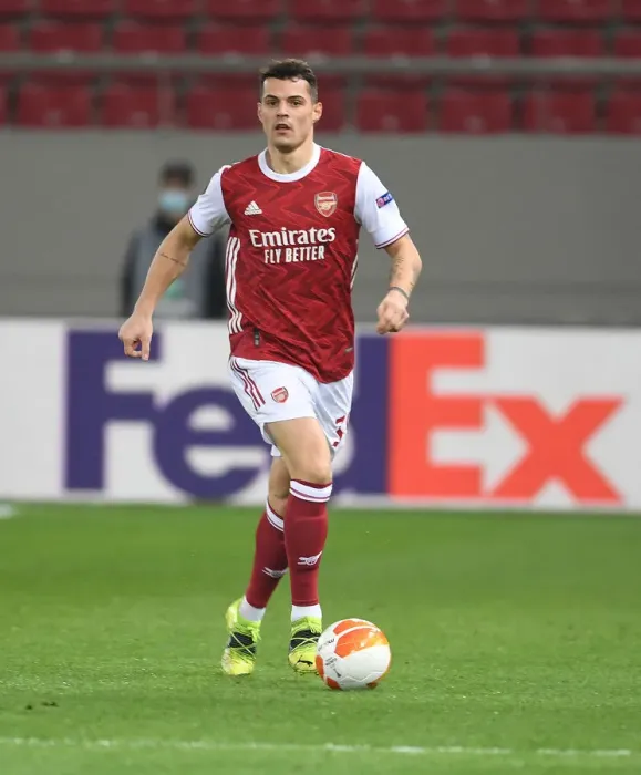Framed Print : Granit Xhaka: Arsenal's Midfield Maestro in UEFA Europa League Clash vs SL Benfica (Piraeus, 2021) Framed Print : Granit Xhaka: Arsenal's Midfield Maestro in UEFA Europa League Clash vs SL Benfica (Piraeus, 2021)
